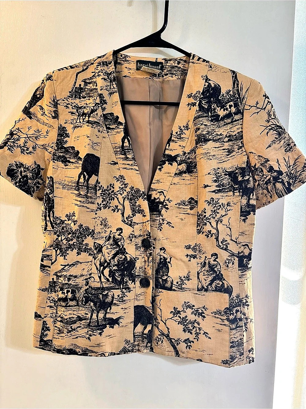 Vintage 90s Harve Benard Countryside Toile Print Button Front Blazer Cream